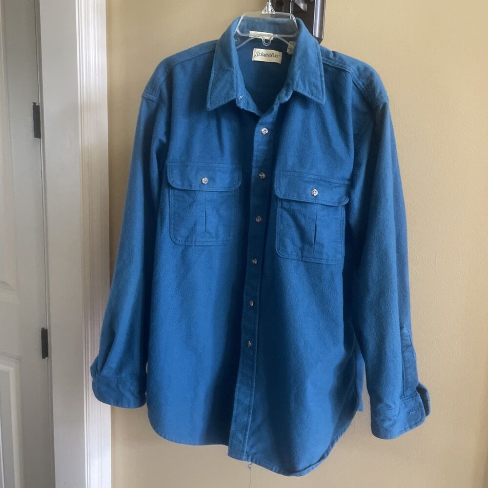 Vintage 1993 St John’s Bay Chamois Cloth Tea Blue Heavy Flannel Men’s XL Tall